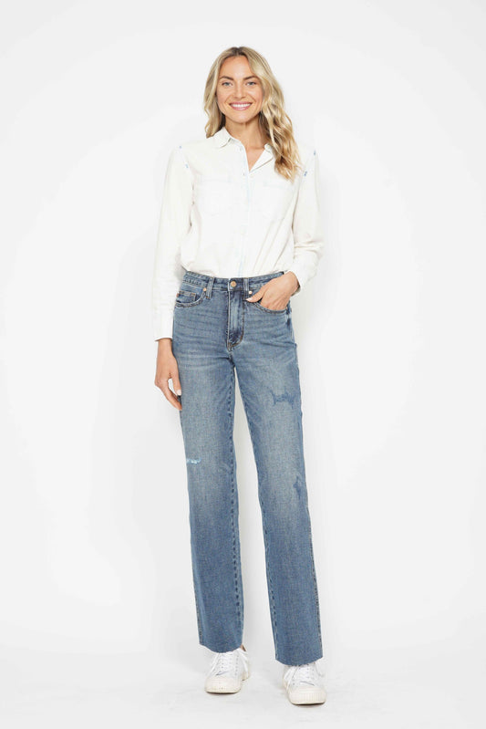 Judy Blue Straight Raw Hem Jeans