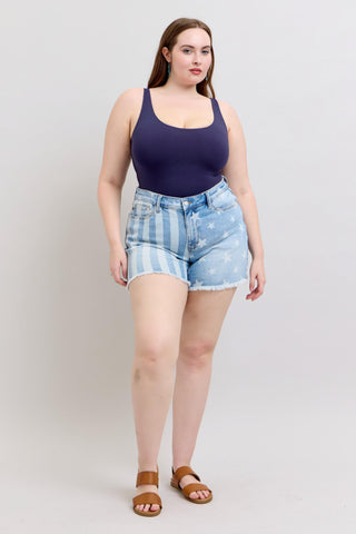 Judy Blue Star & Stripes Fray Hem Shorts