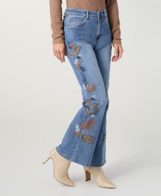 Coco Carmen Flare Jeans Leaf Embroidery