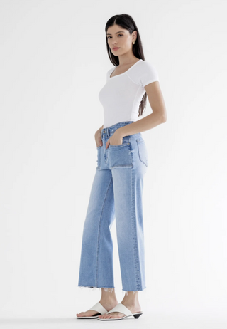 Mica High Rise Cropped Wide Leg Jeans with Front Pockets