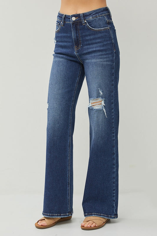 Risen Hi Rise Wide Leg Jeans