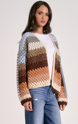 Elan Striped Crochet Cardigan