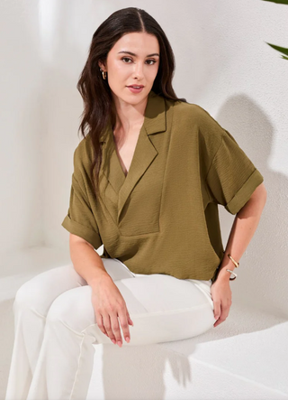 Tribal Draped Lapel Collar Blouse