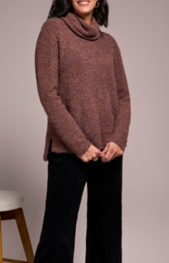 Tribal Mock Neck Sweater With Side Slits