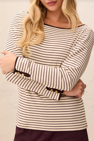 Tribal Striped Boat Neck Top